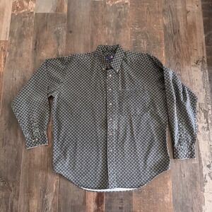 Mark Alexander Mens L Paisley Button Down Shirt Cotton Long Sleeve Black Gray